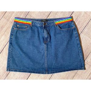 F21 Rainbow Band Denim Skirt